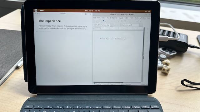 Surface Go showing a text editor side-by-side